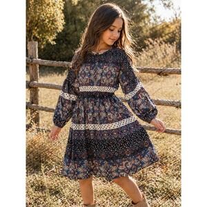 GB Girls Boho‎ Floral Dress Size M Long Sleeve Smocked Waist Cute